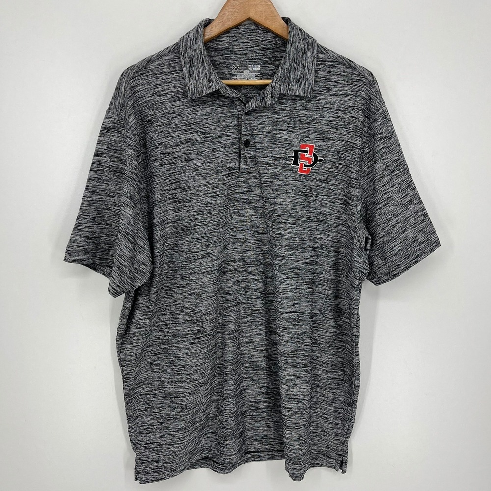 Under Armour SDSU San Diego State Aztecs Polo Shirt Mens XL Gray HeatGear